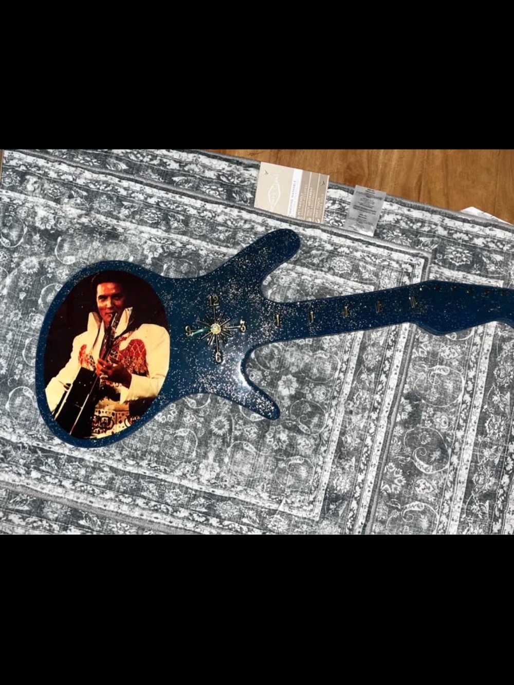 Elvis Presley Decorative Wall Guitar Clock - Blue Glitter